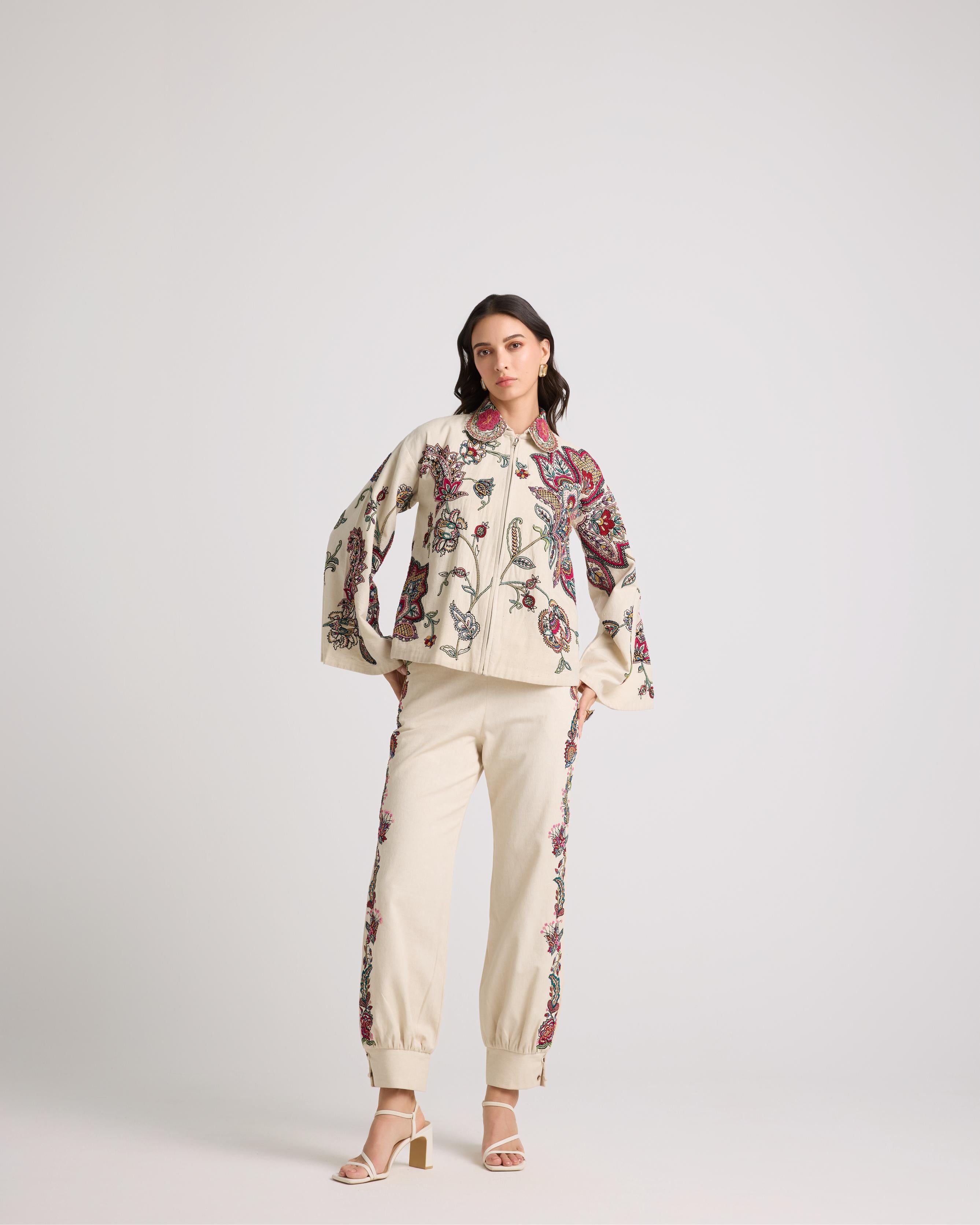 IVORY EMBROIDERED PANTS