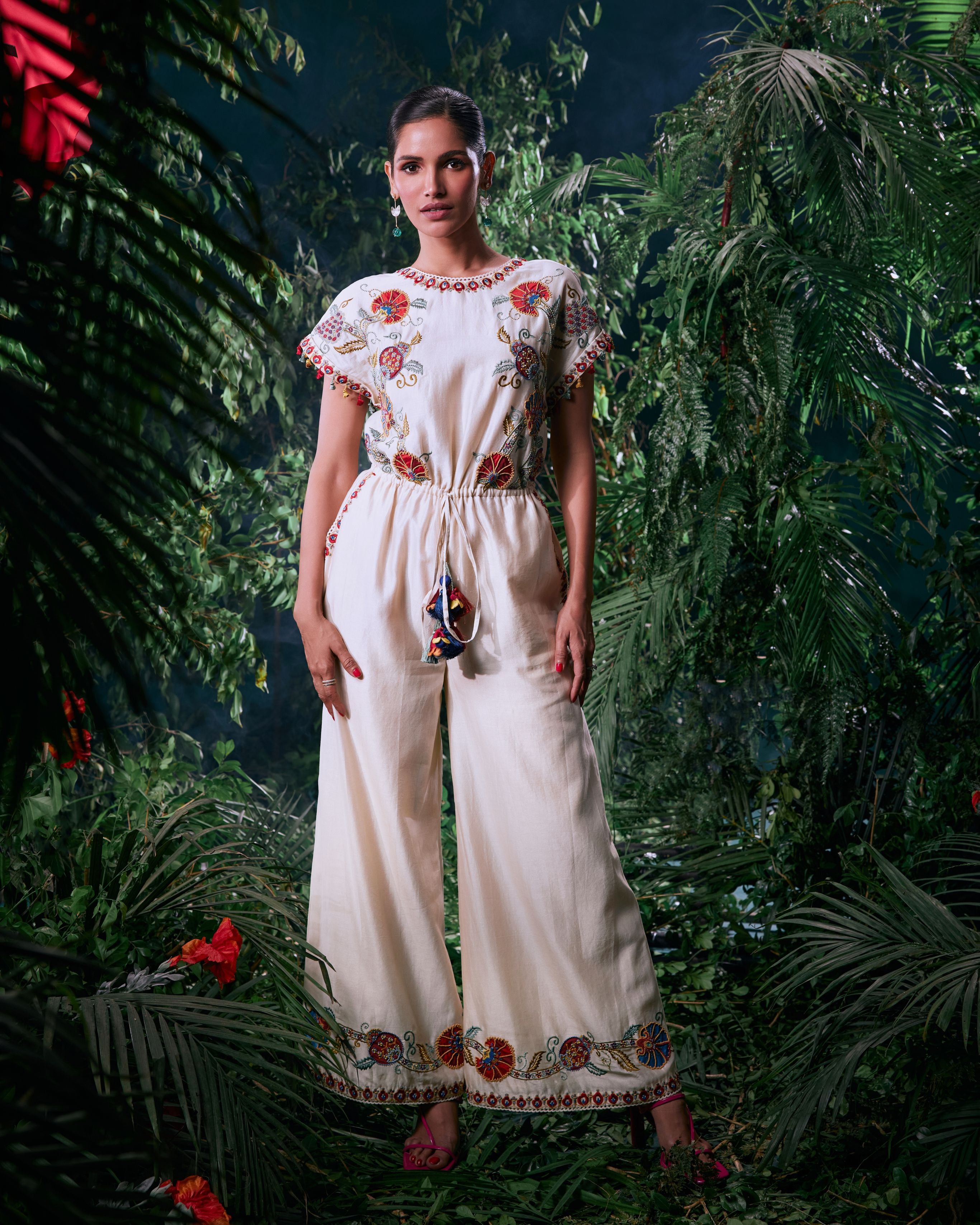 IVORY FLORAL EMBROIDERED JUMPSUIT