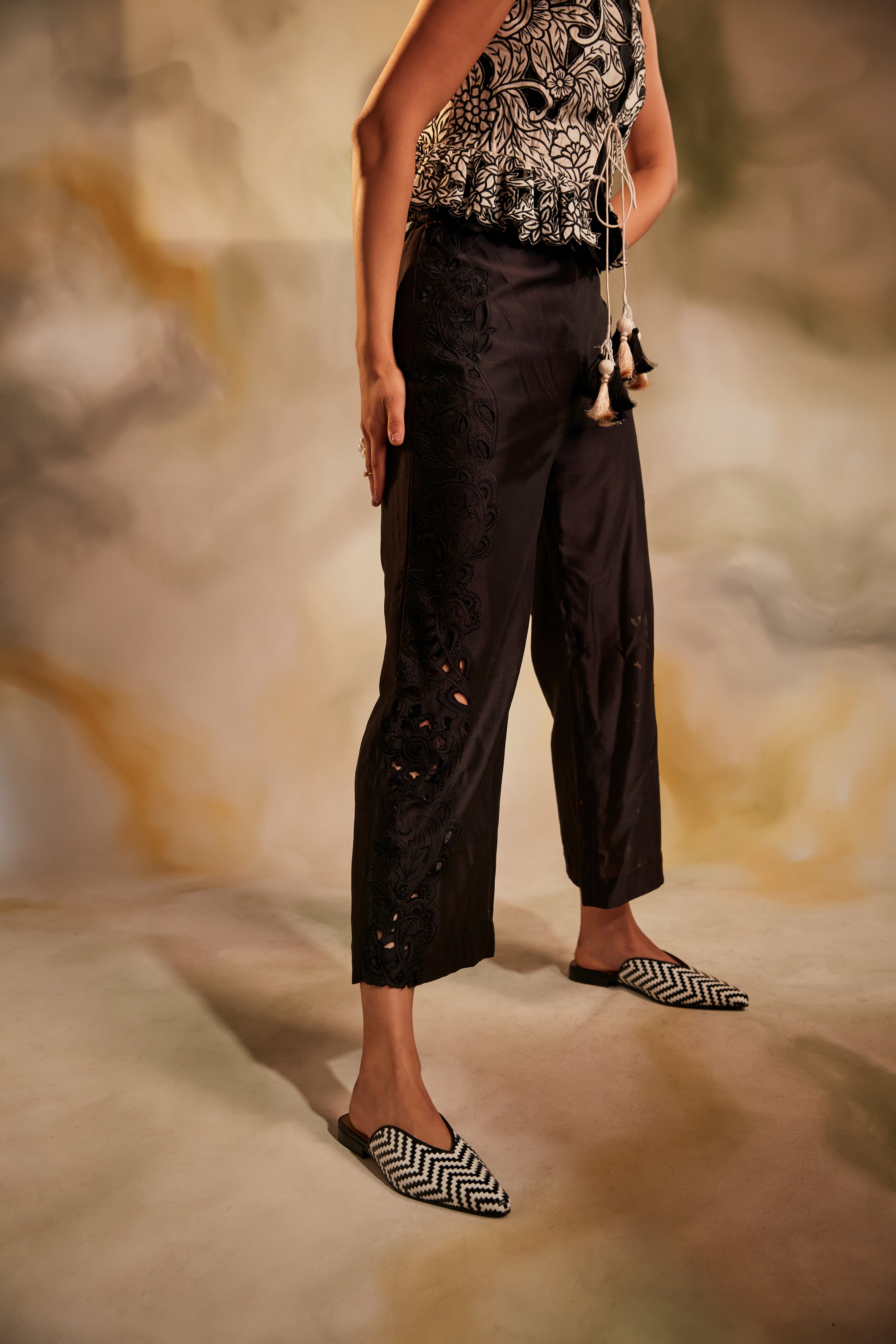 Buy Zebein India Martha Linen Cutwork Pants - Beige for Women Online @ Tata  CLiQ Luxury