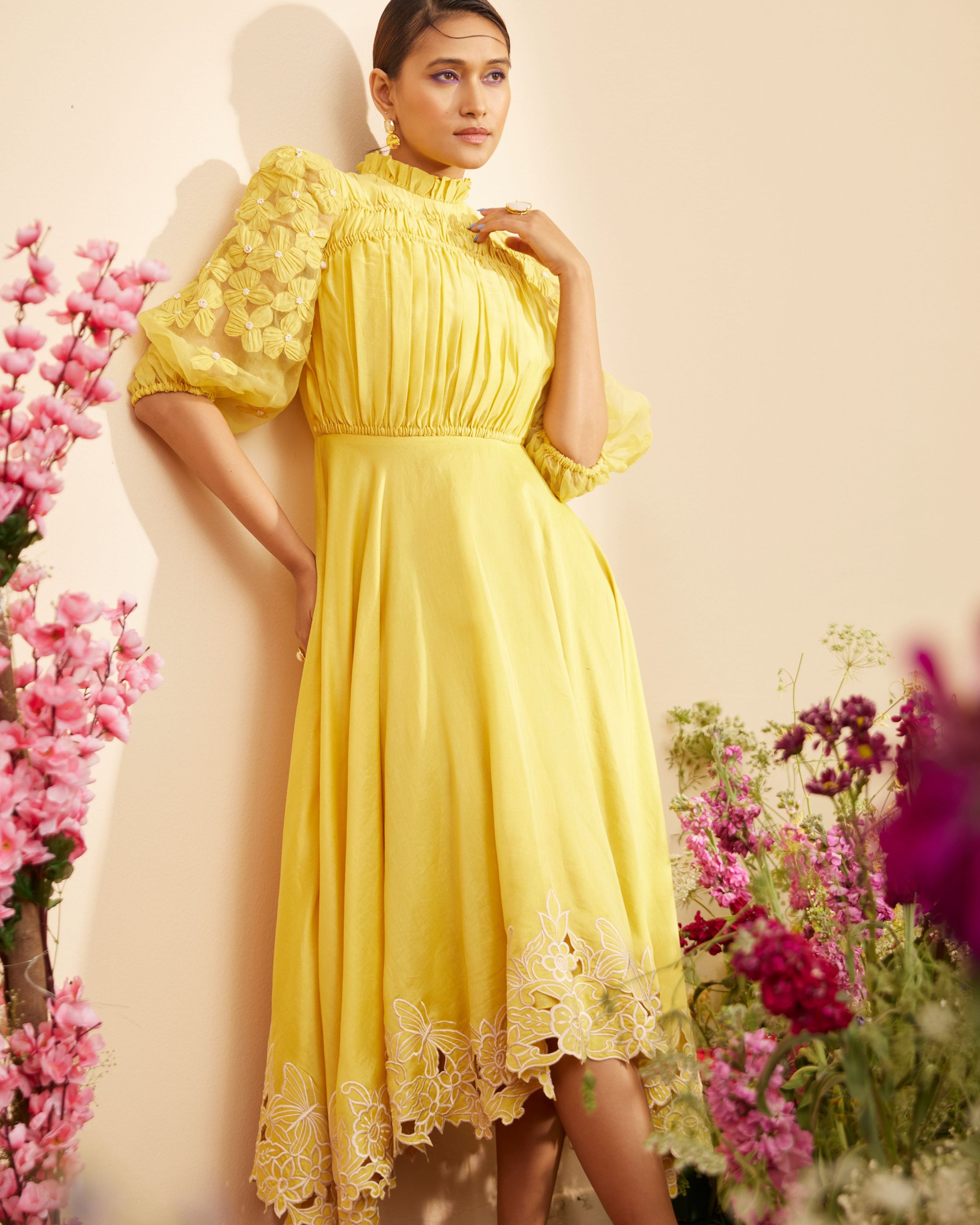 YELLOW RUCHED DRESS