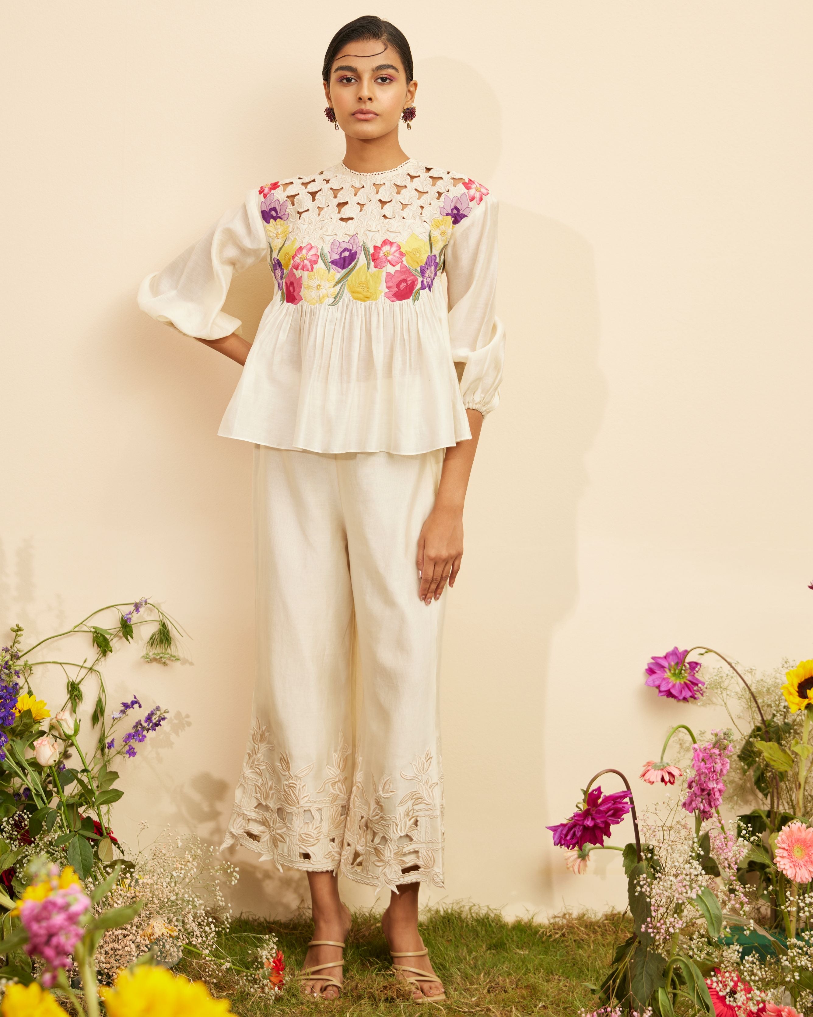 IVORY CUTWORK AND APPLIQUE TOP
