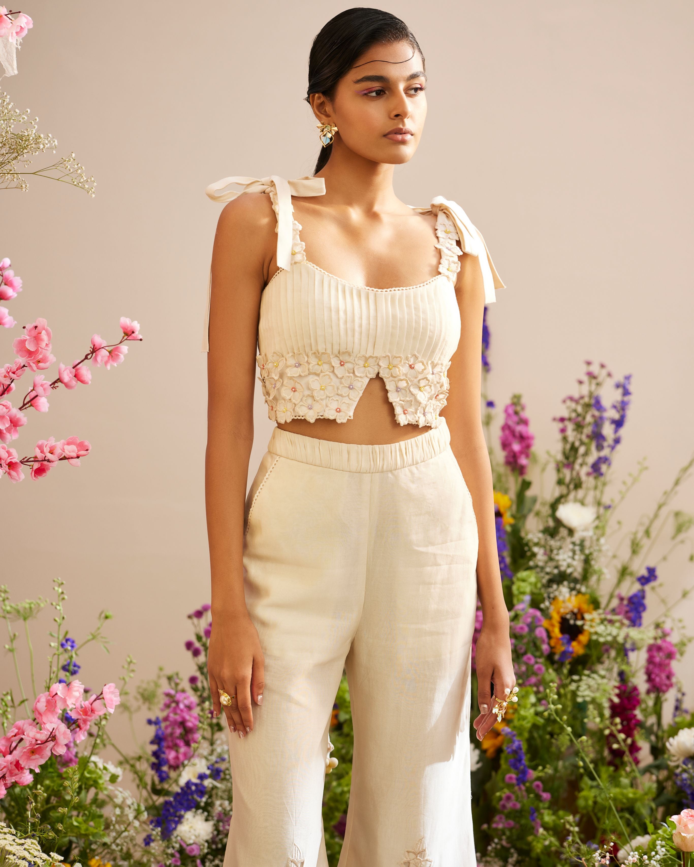 IVORY FLORAL PLEATED BUSTIER