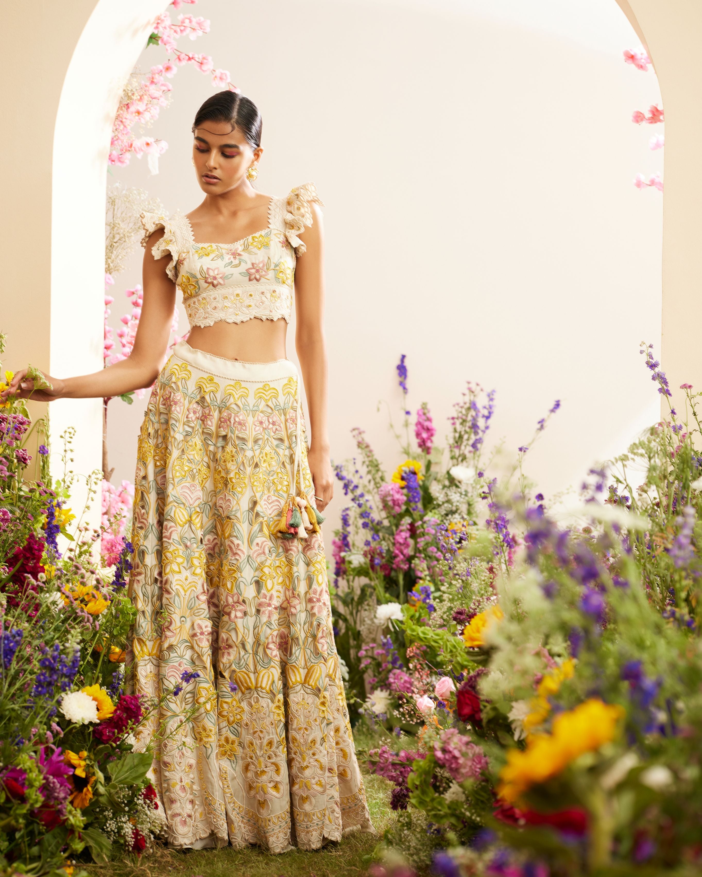 IVORY MULTI PASTEL CUTWORK LEHENGA