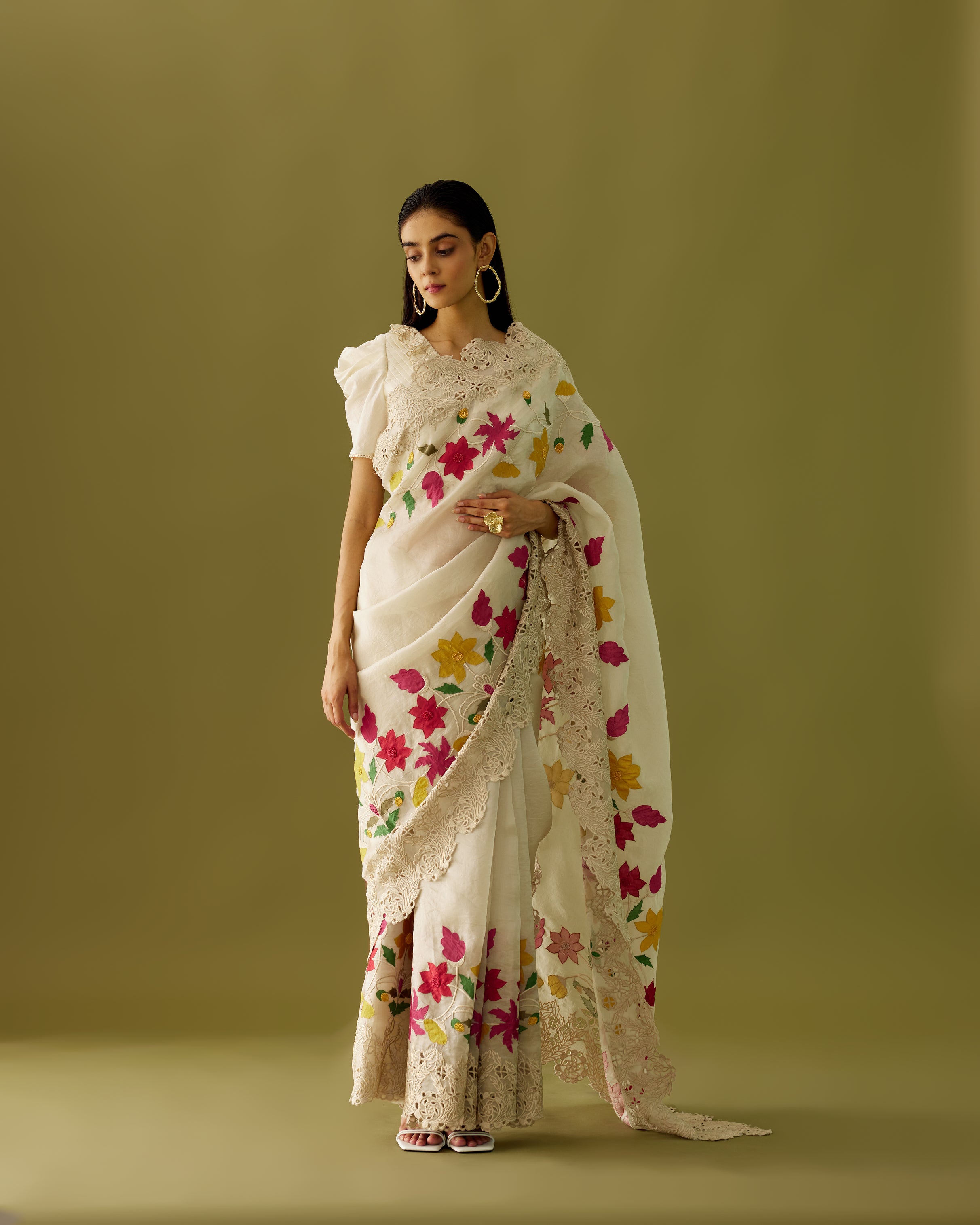 IVORY APPLIQUÉ ORGANZA SAREE