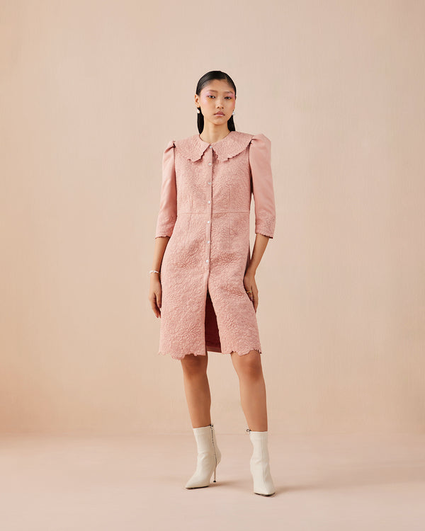 PINK QUILTED SHIRT DRESS