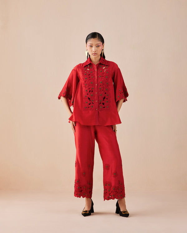 RED POPPY APPLIQUE PANTS