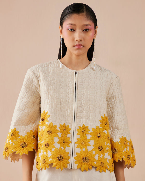 IVORY QUILTED SUNFLOWER JACKET