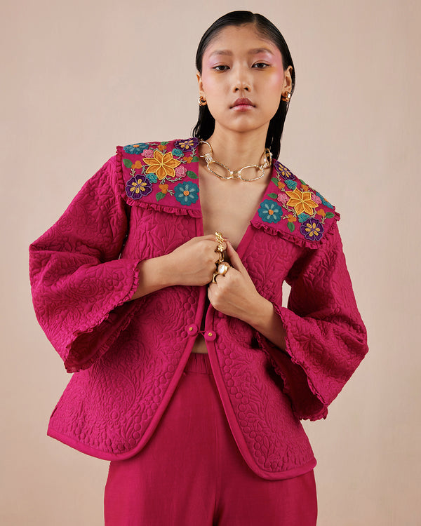 FUCHSIA QUILTED AND EMBROIDERED JACKET