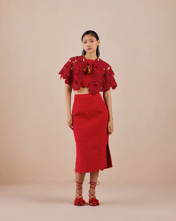 RED QUILTED SKIRT