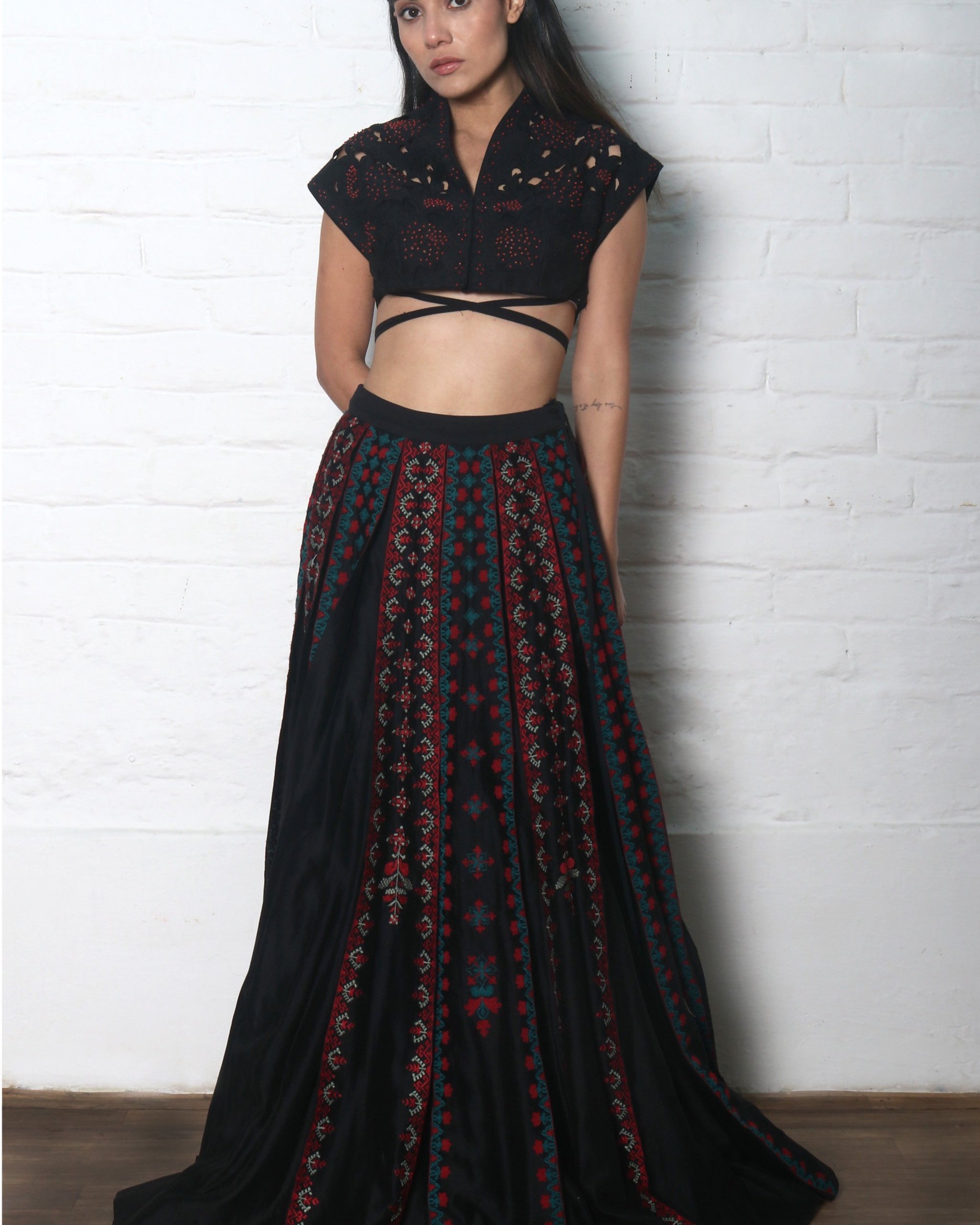 BLACK CHANDERI PLEATED LEHENGA