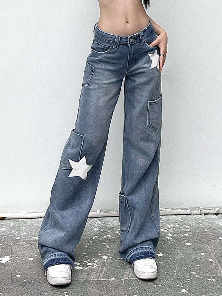 Rockmore Y2K Low Rise Flare Jeans for Woman Streetwear Aesthetic