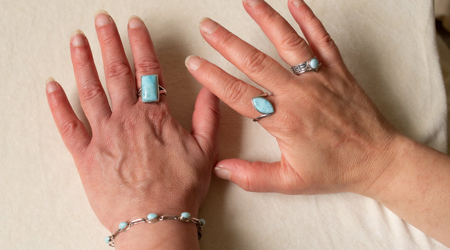 Larimar rings and bracelet, all nicely proportioned for small, stout hands