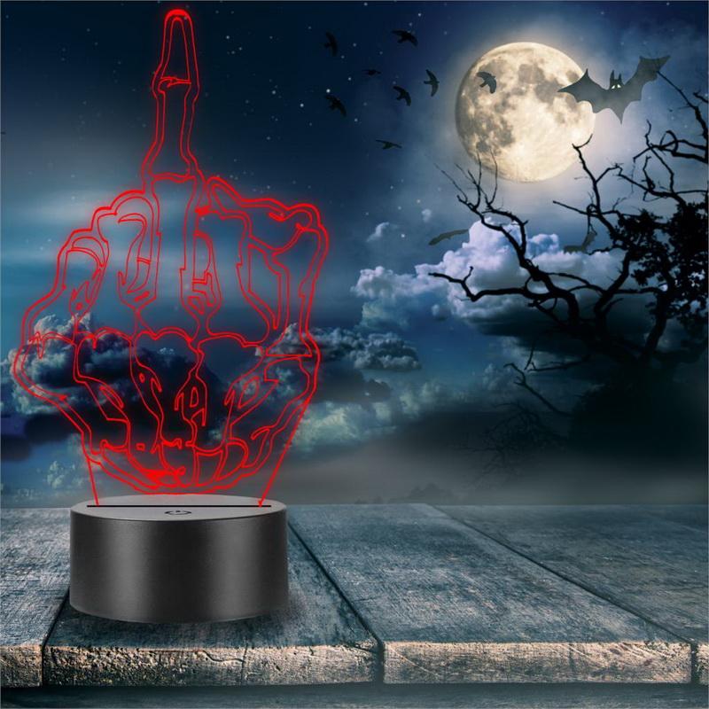 Halloween Skull Middle Finger 3D Illusion Lamp Night Light