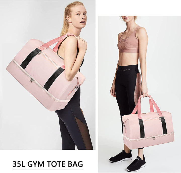 Bosidu Women Weekend Bag with Shoe Compartment & Wet Pocket (Pink)