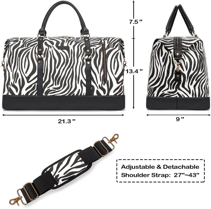 Bosidu Zebra Stripe Canvas Travel Duffel Bag For women