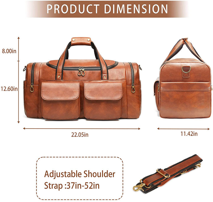 Large Capacity PU Leather Carry on Travel Shoulder Duffle Weekend Bag ...