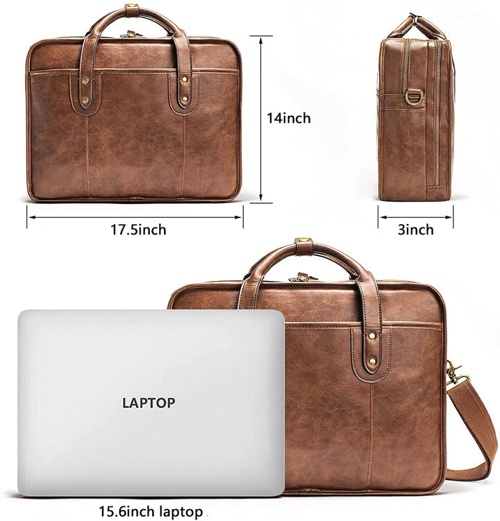 Bosidu Leather Briefcases for Men 15.6 Inch Business Computer Bag