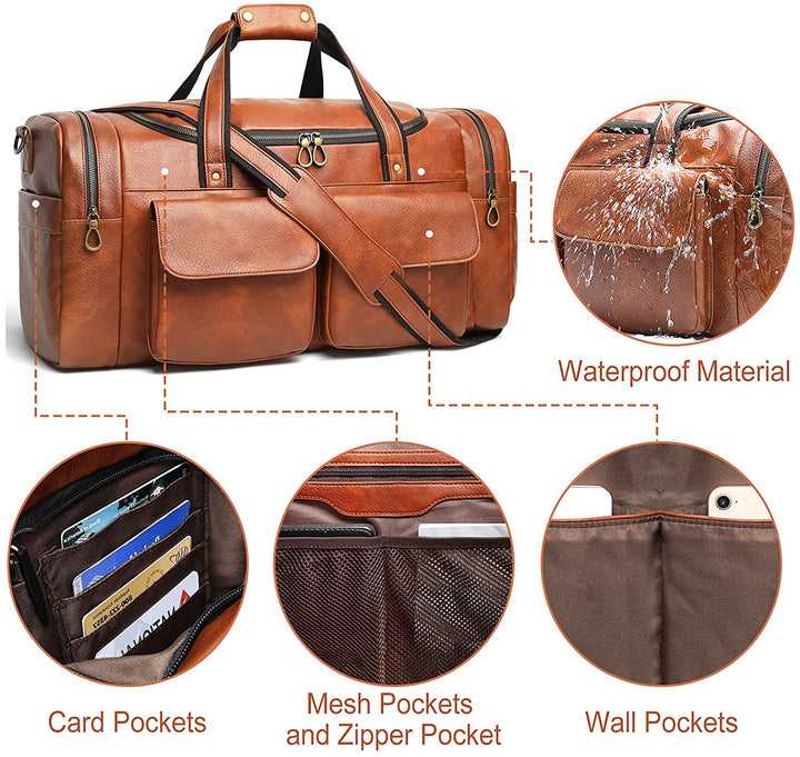 Large Capacity PU Leather Carry on Travel Shoulder Duffle Weekend Bag ...