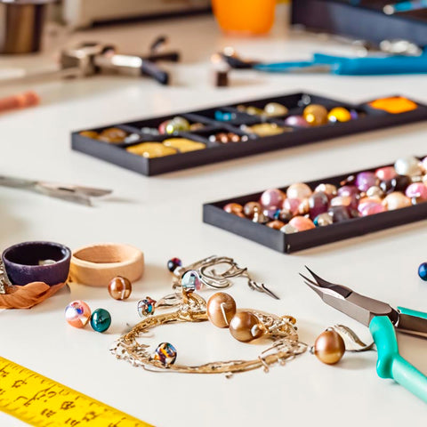 A neatly organized jewelry making workspace
