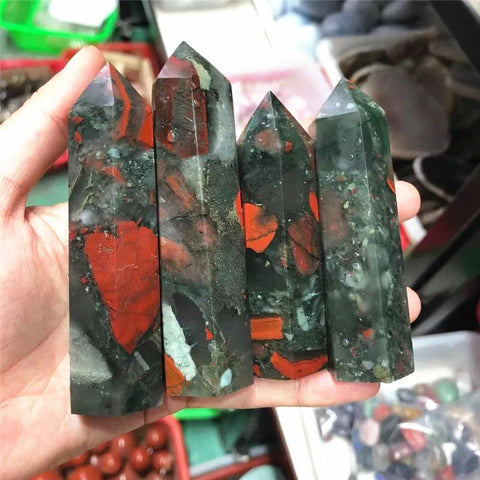 Close-up of Bloodstone beads showcasing its distinctive red speckles