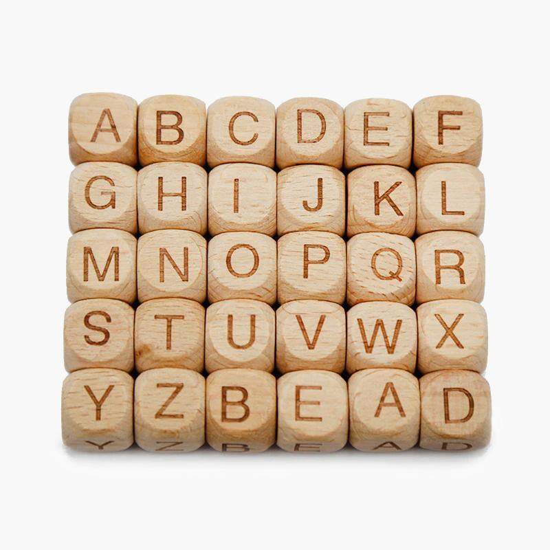 Beech Alphabet Letter Beads 100pc 12mm Square Shape Beech Wood