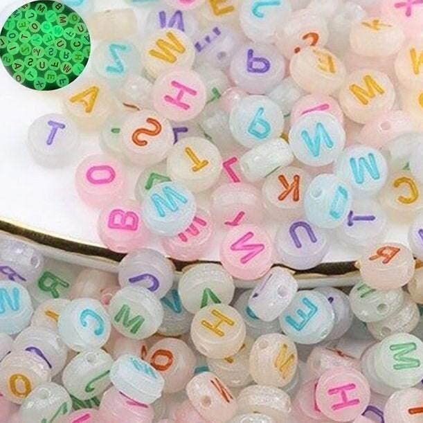 1000pcs Luminous Acrylic Alphabet Letter Beads 7mm Glow In The