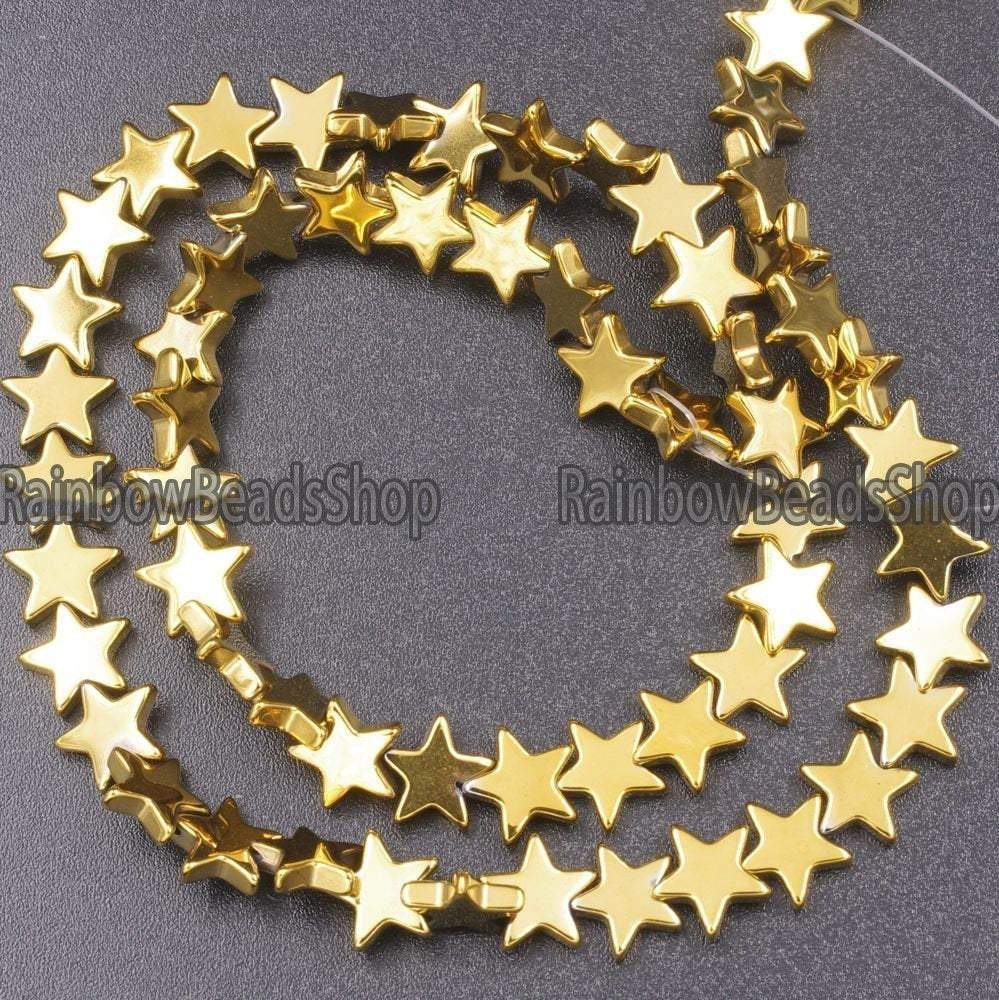 🌟 Blue Flat Star Hematite Beads – RainbowShop for Craft