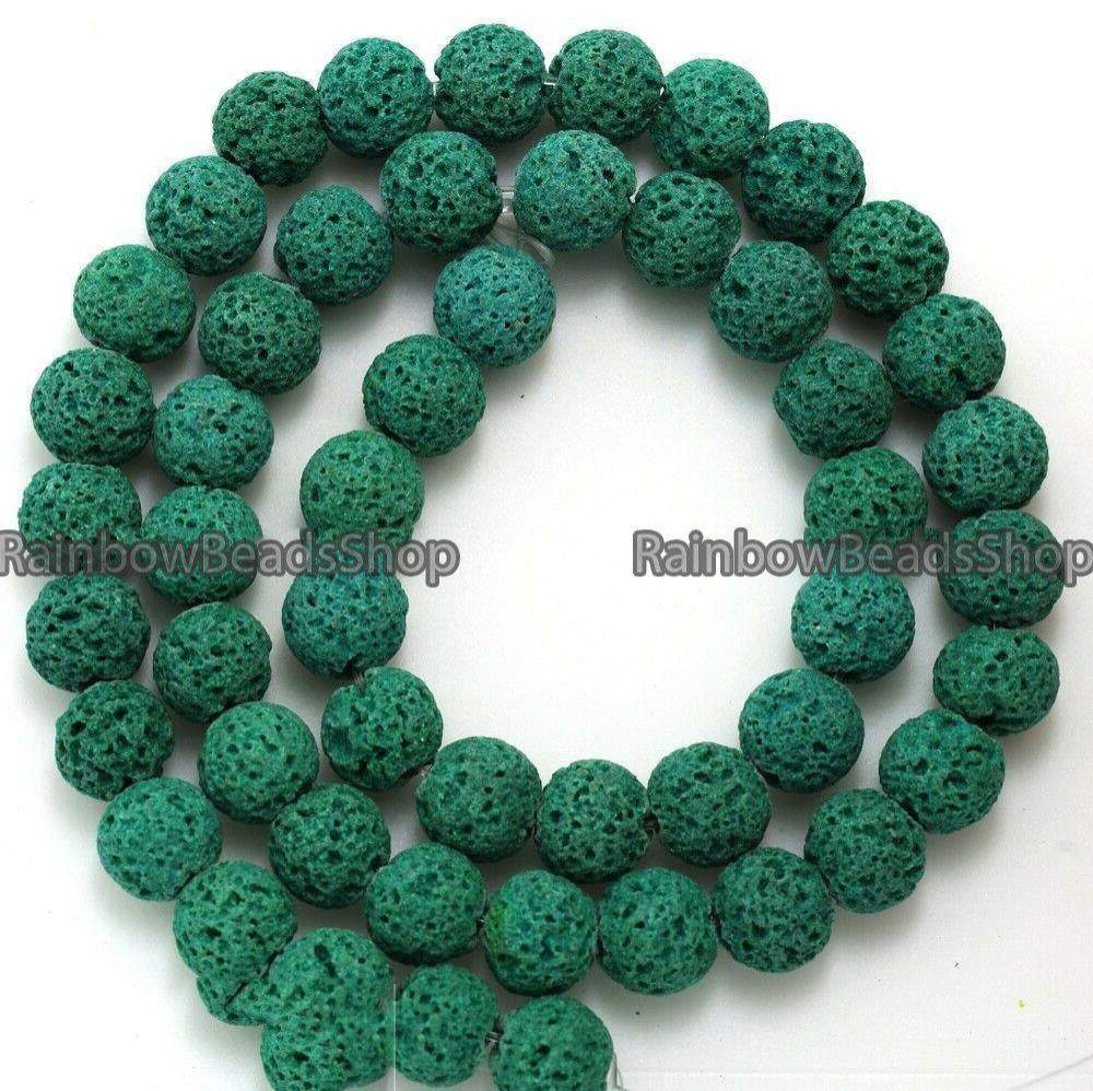Green Lava Beads Volcanic Round Gemstone, 8-12mm, 15.5'' strand 