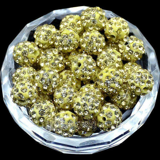 100pcs/lot 10mm Yellow Rhinestone Clay Disco Ball Beads