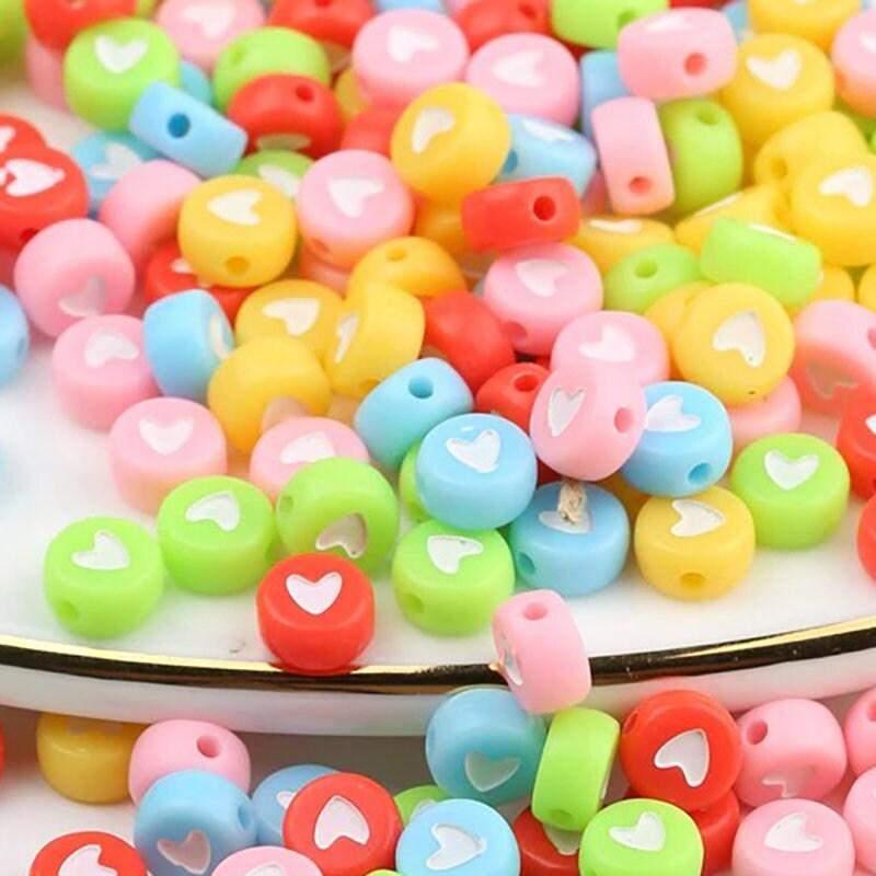 100pcs/pack 6-7mm Mixed Alphabet & Heart Shaped Acrylic Beads In