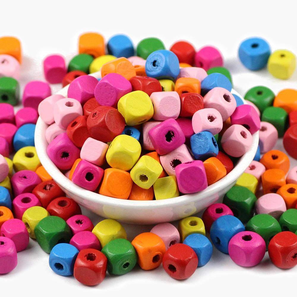 100PCS Cube Wood Beads with Letter Alphabet for Jewelry Making Accessories  Findings 10x10mm