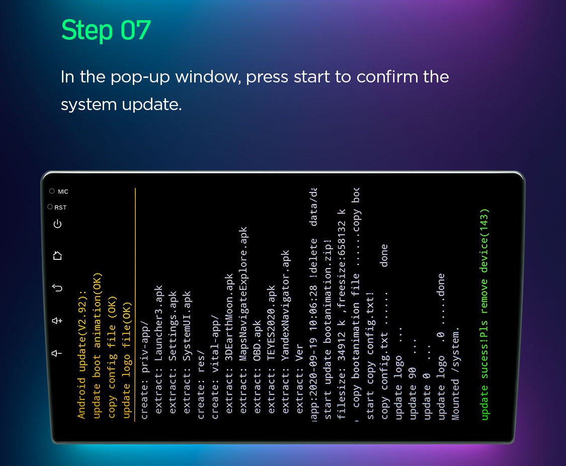 step 7 In the pop-up window, press start to confirm the system update