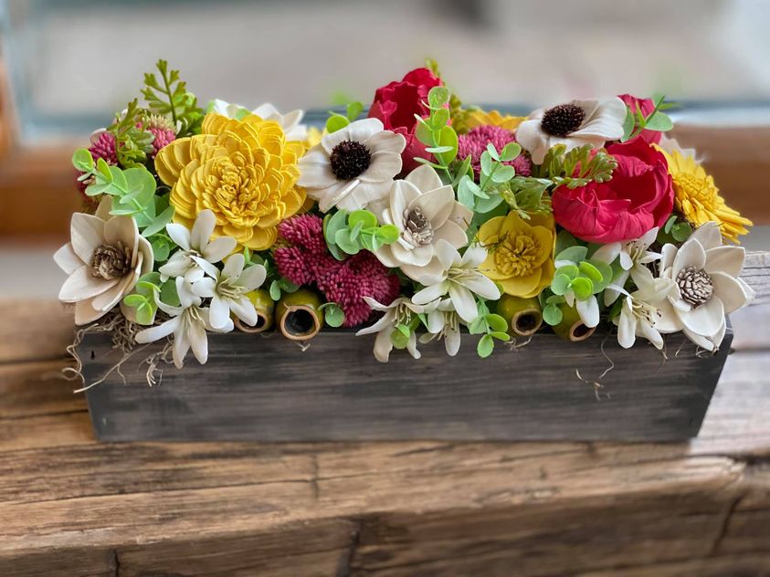 Wood Flower Arrangement in a Wood Box – My Wood Flowers