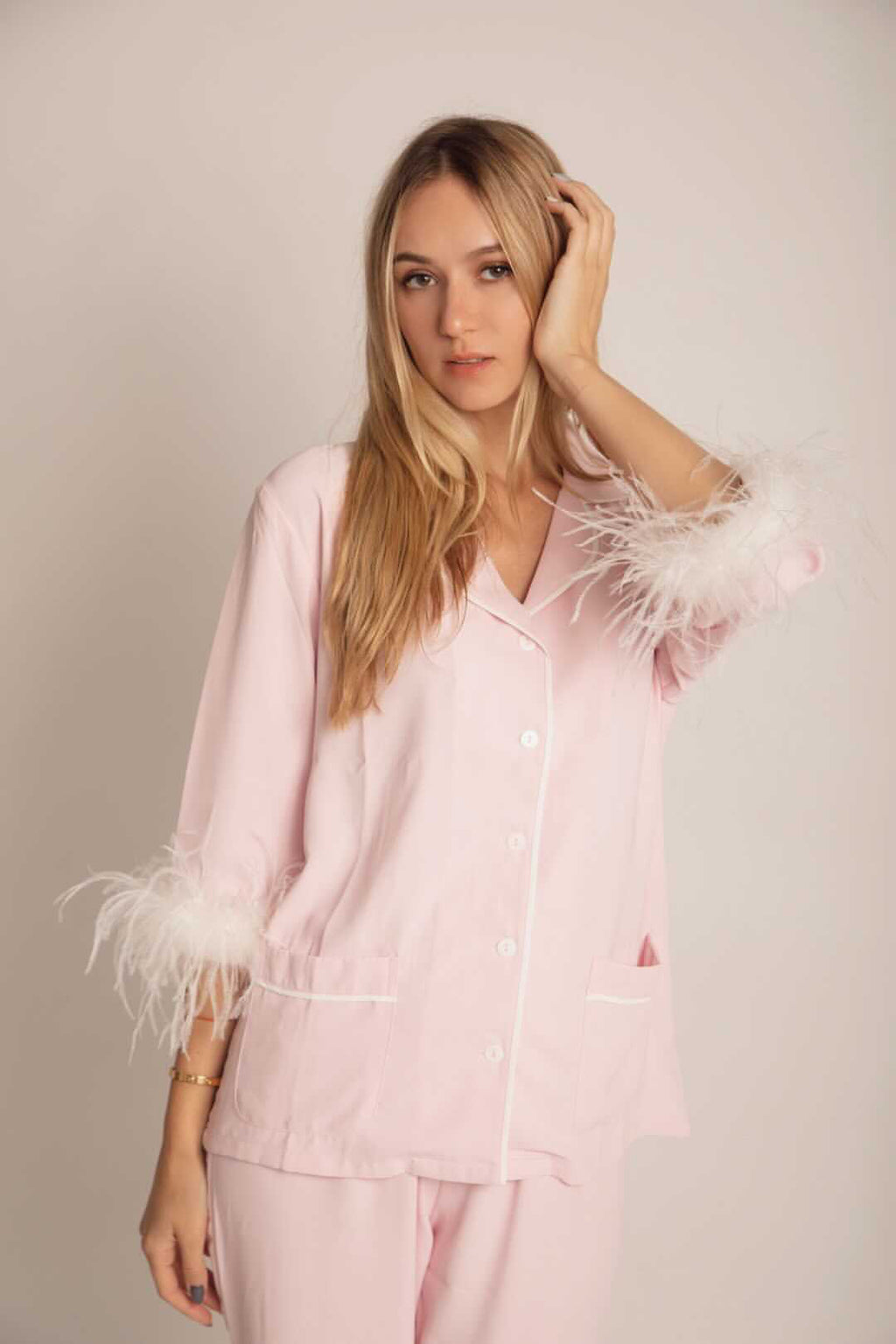 Pink Stripes Party Pajamas With Feathers