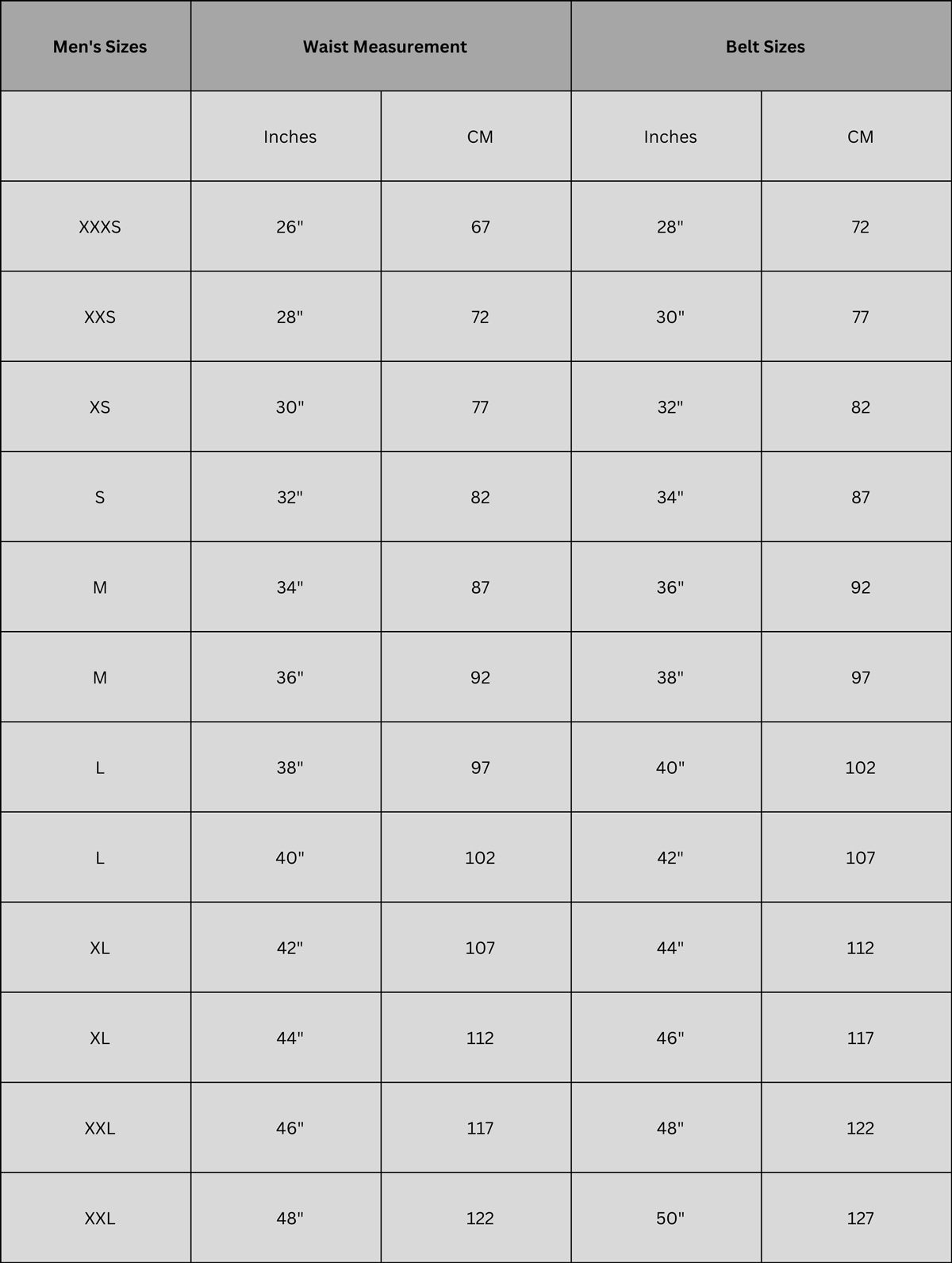 Complete Guide - Men & Women's Belt Size Chart