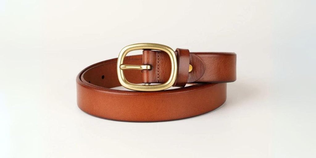 Tan Leather Belt For Women with Golden Buckle - Peroz