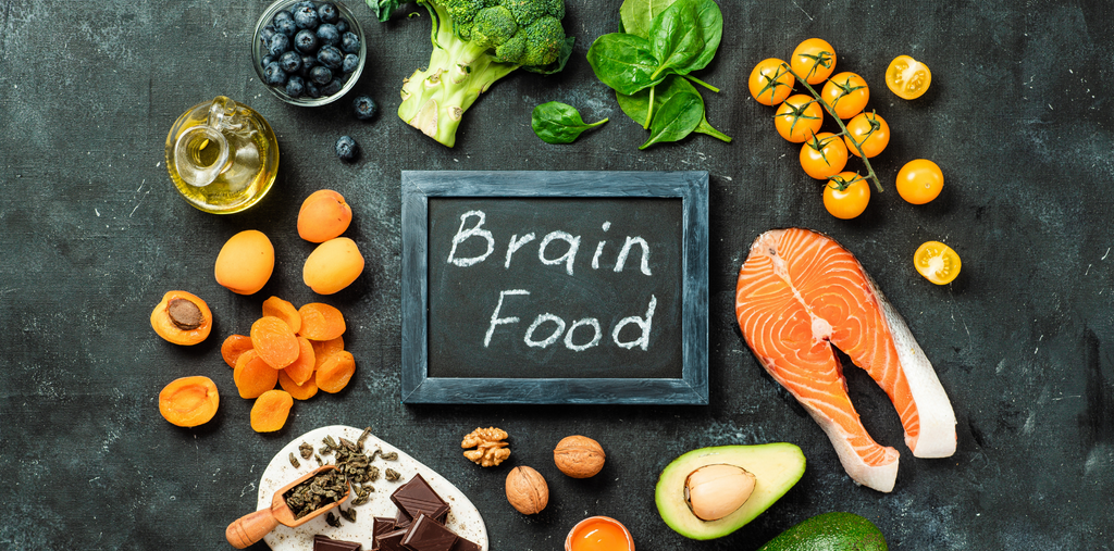 Brain foods like veggies, fruits, and fish