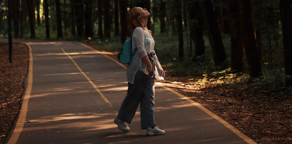 Woman practicing walking meditations