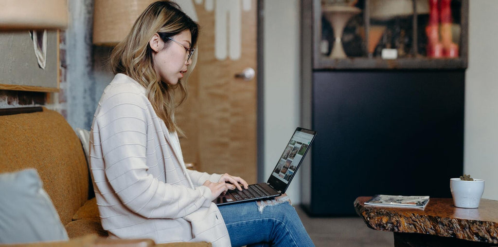 A woman working remotely