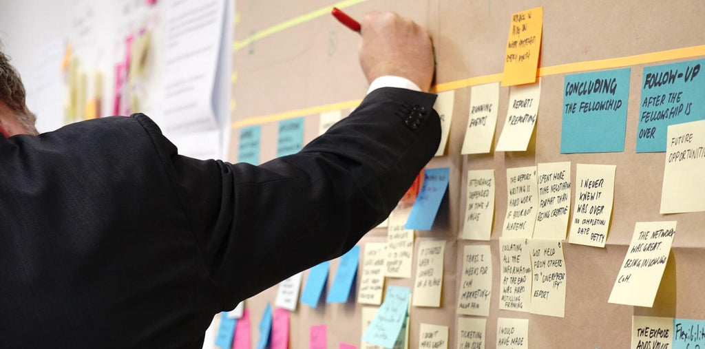 A man setting his goals on the board