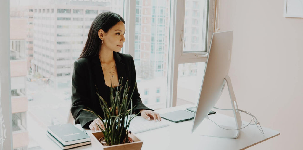 A woman working from the office