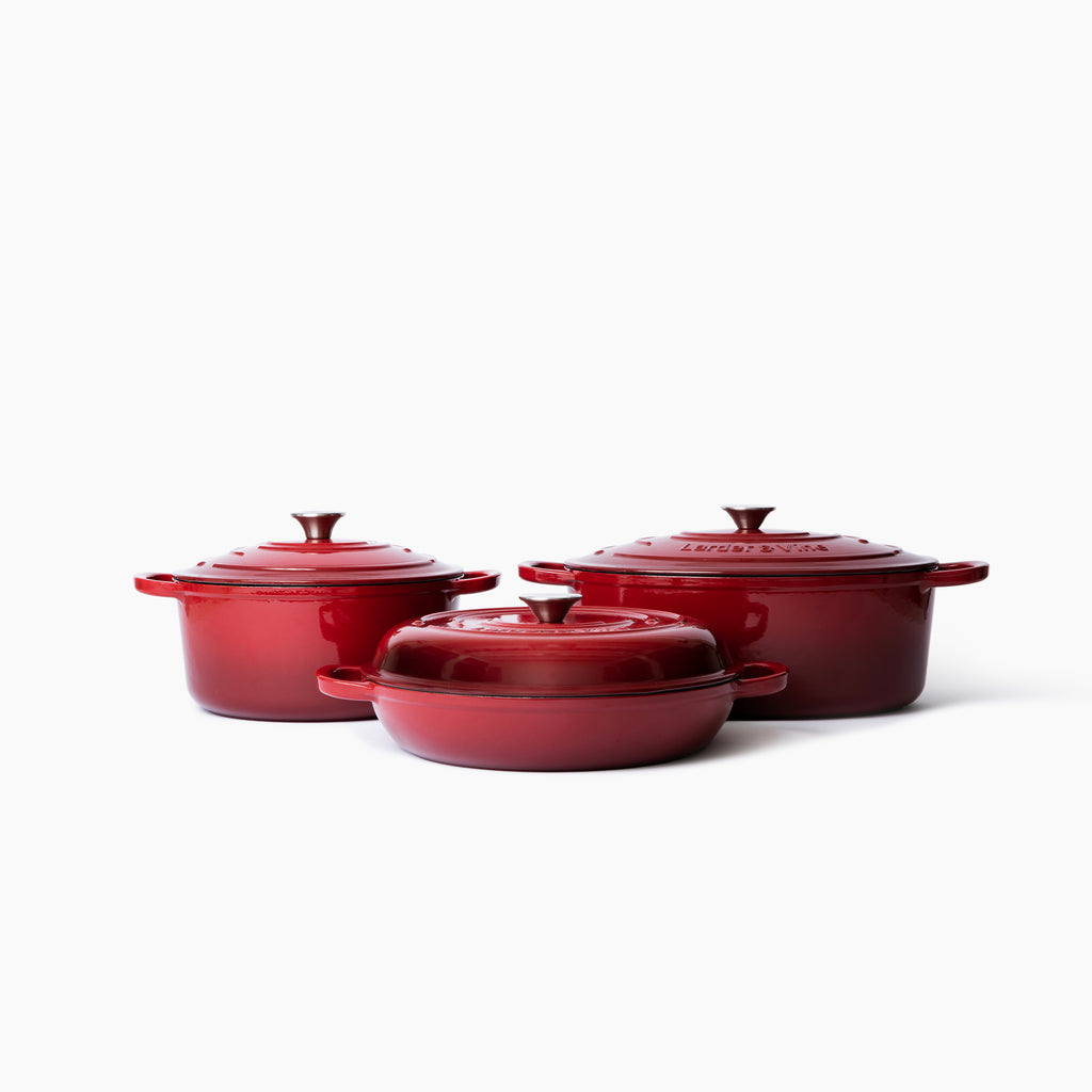 COOKERCOOL Casr Iron Enamel Cookware Set,5 pieces,Wine Red