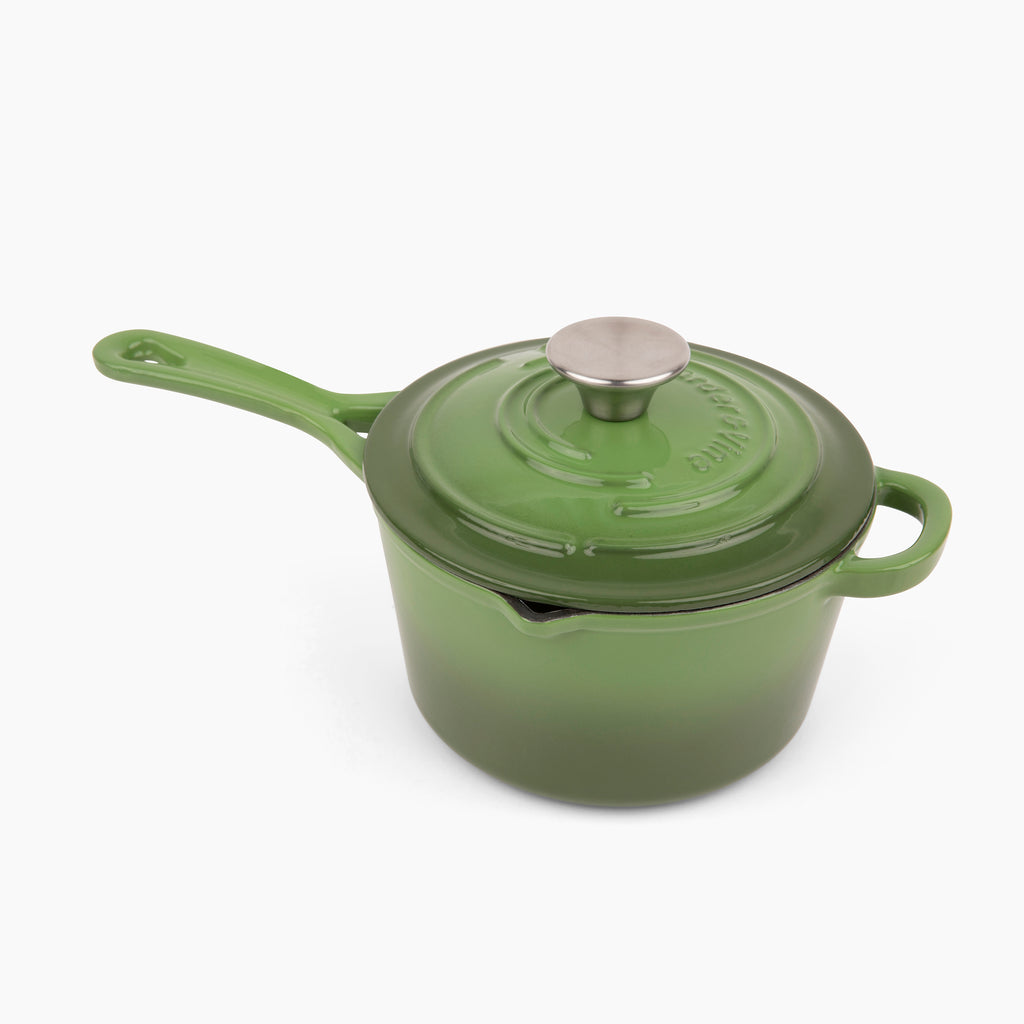 Valor 8 oz. Fern Green Enameled Mini Cast Iron Pot with Cover