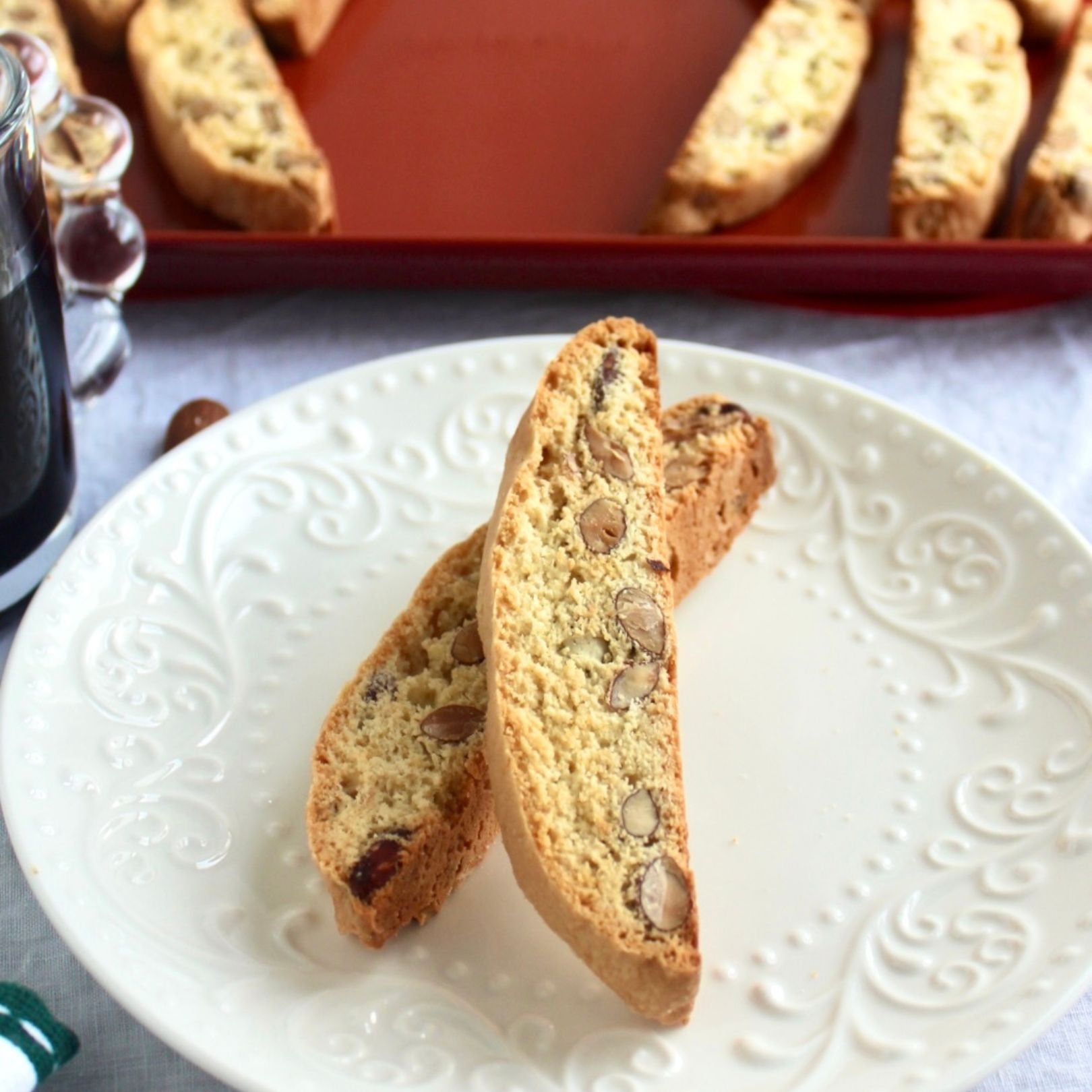 Almond Amaretto Biscotti on Cabernet Baking Sheets