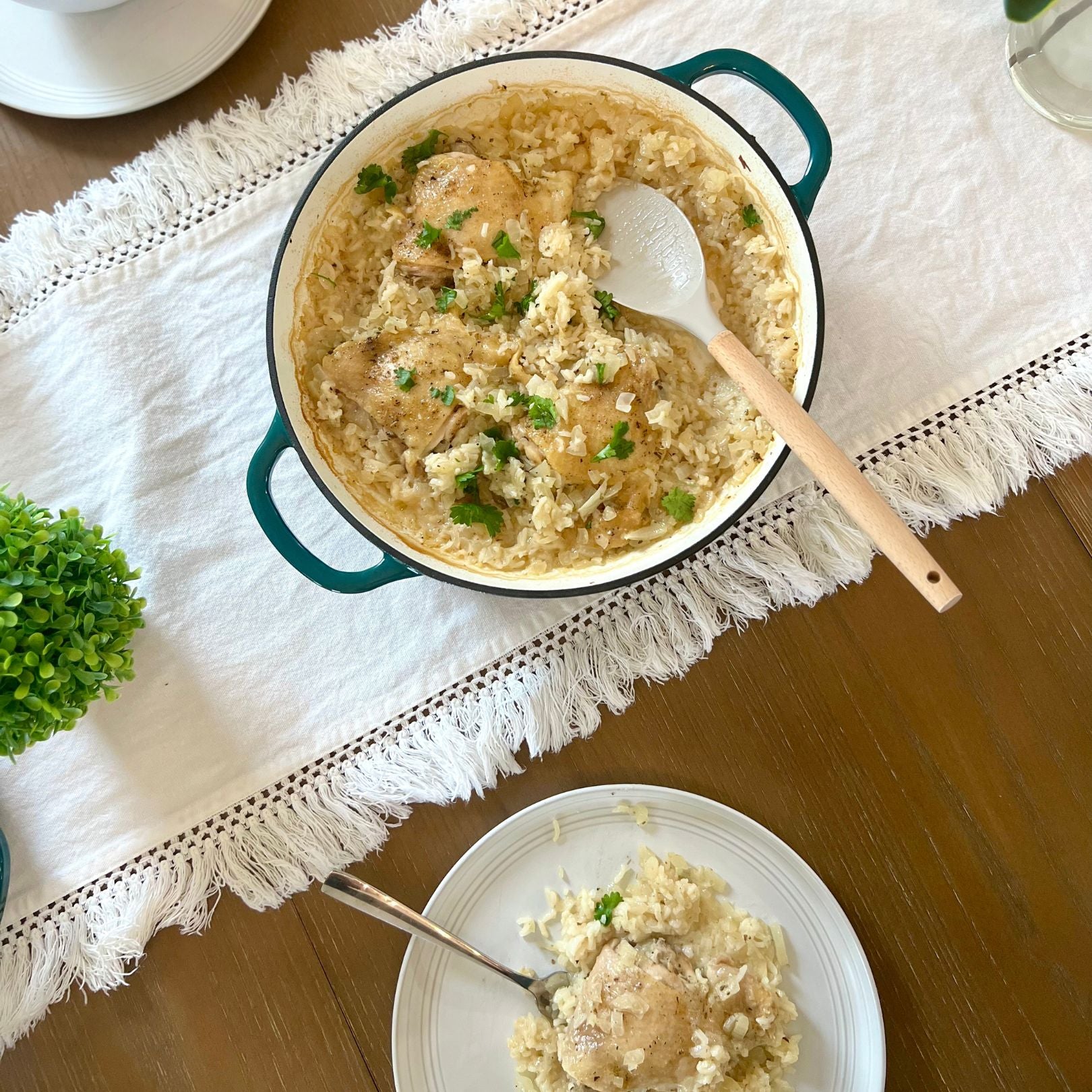 Greek Chicken & Rice in Bondi blue Braiser