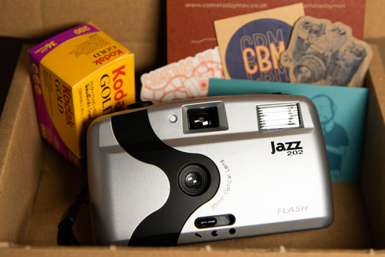 Coffret cadeau de photographie argentique 35 mm avec appareil photo Jazz et film couleur Kodak Gold