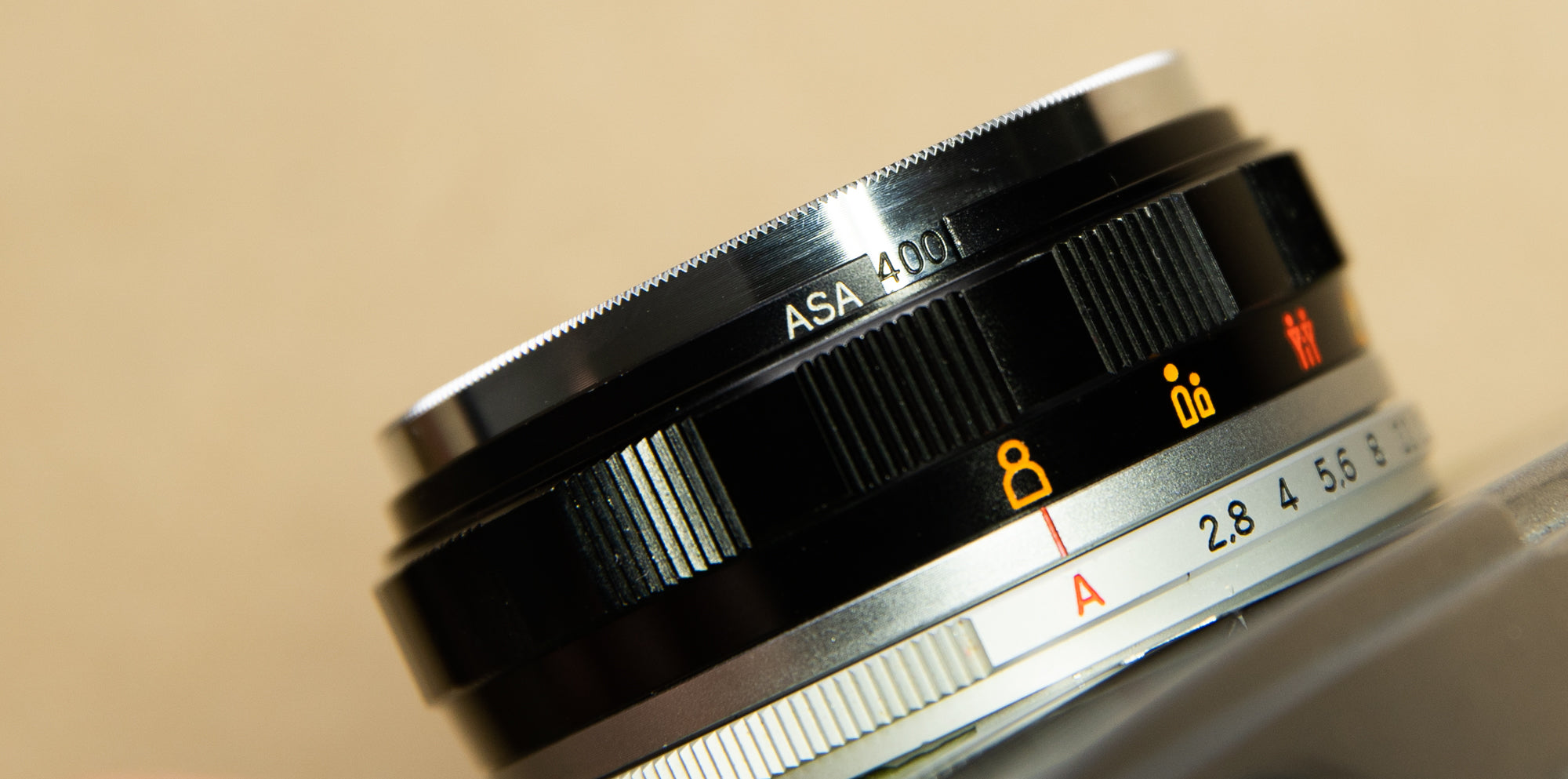 Close-up of the Olympus Trip 35mm film camera ASA dial