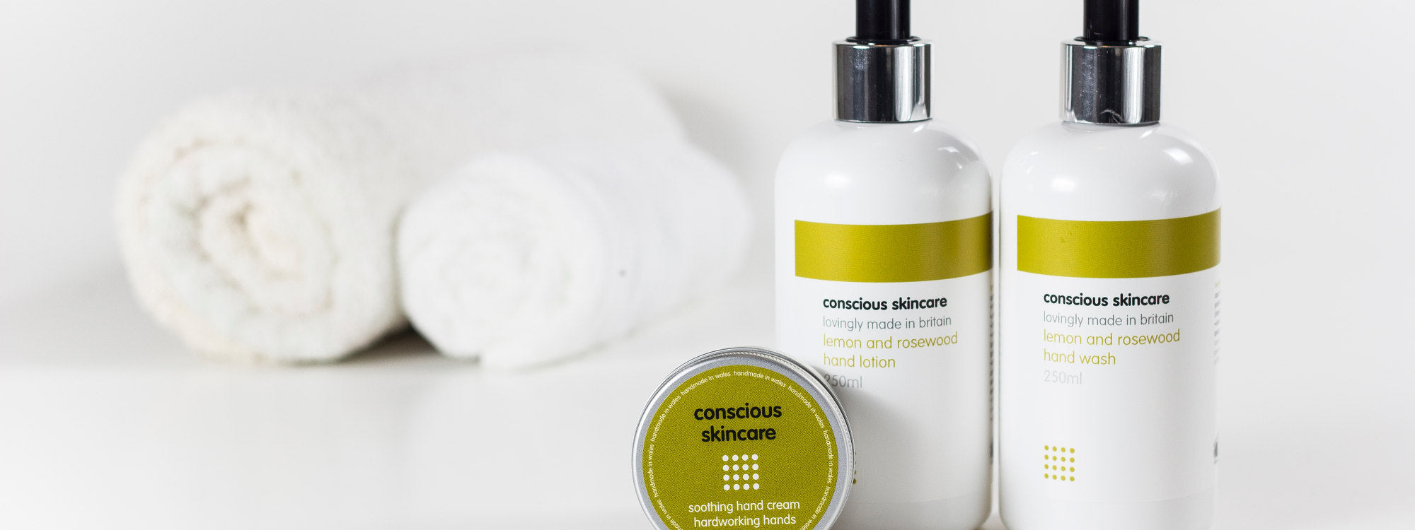 Vegan hand care range by conscious skincare with hand cream, hand wash and hand lotion
