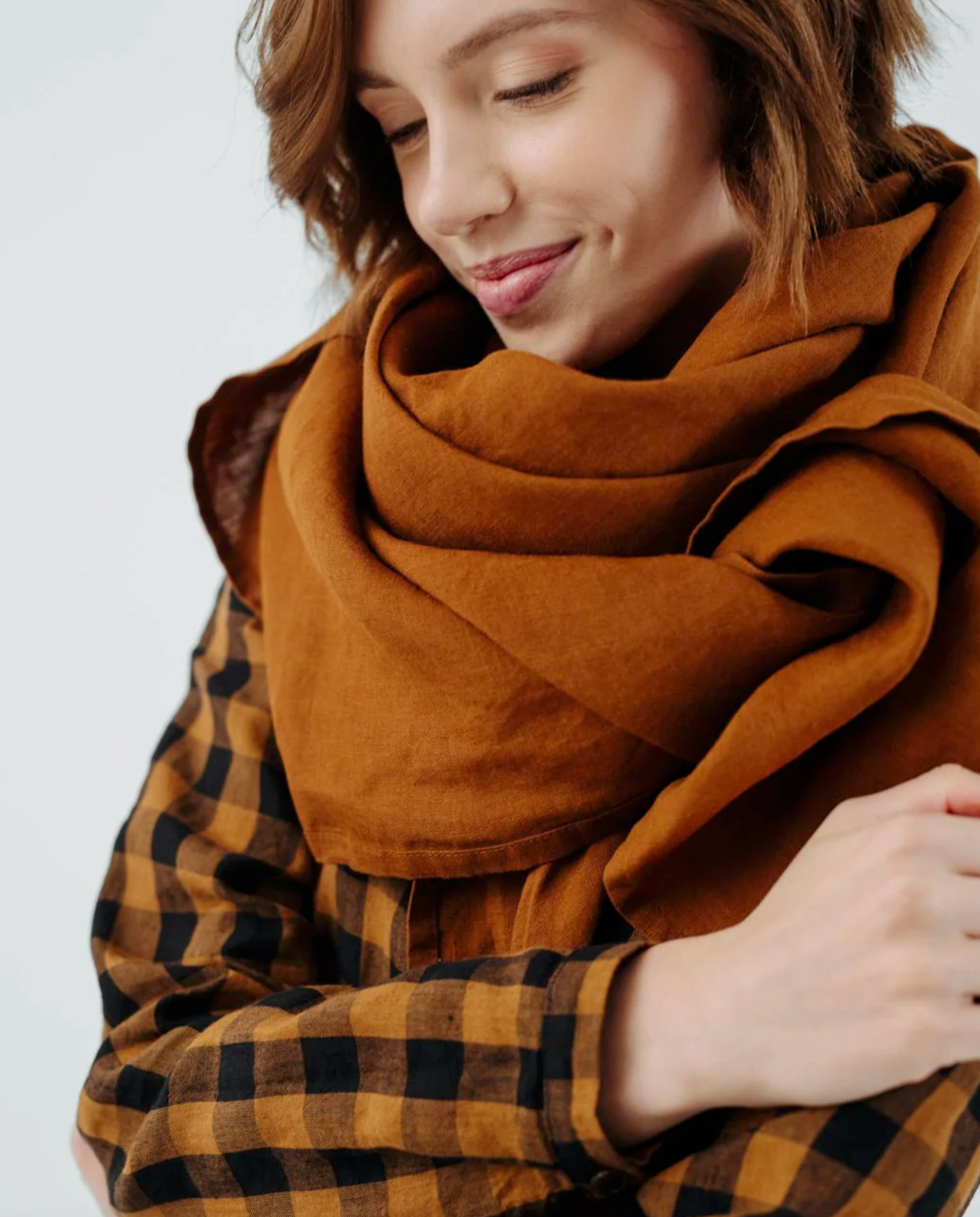 Linen Brown Scarf, Ships from Canada