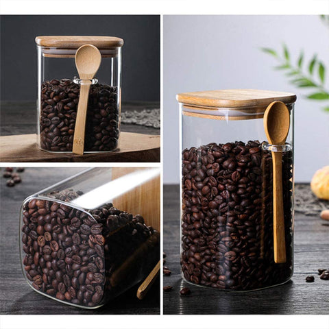 Glass Coffee Bean Storage Containers, Airtight Food Canisters with Acacia  Wood Lid,Stackable Large Glass Jar for Ground Coffee, Rice, Cookie, Tea,  Flour, Sugar 